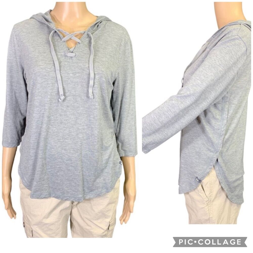 Woolrich Womens Sweater Wool Blend Lightweight Hooded Pullover Gray Medium